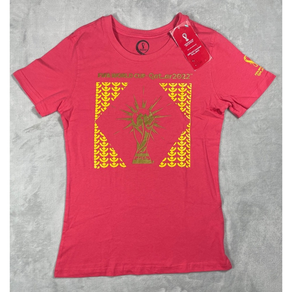 FIFA World Cup Qatar 2022 T-Shirt Women Small Pink Graphic Soccer Football NWT